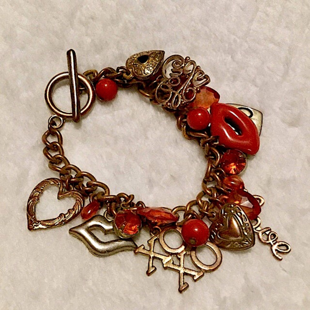 Red Boho Gypsy Charm Bracelet